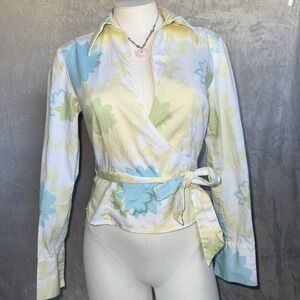 Vintage‎ Y2K Express Wrap Collared Tee Long Sleeve Size Small Fairy Groovy 2000s